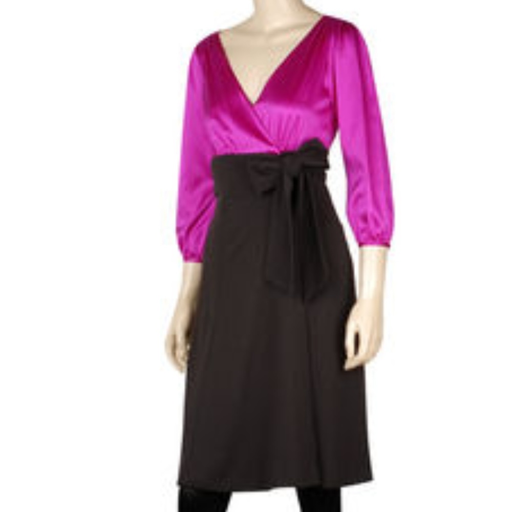 DvF BENNETT CHOCOLATE/FUSCHIA COMBO DRESS - US 4